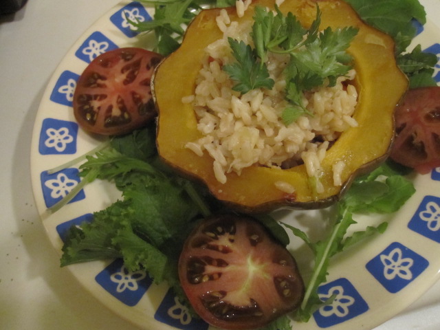 Baked Acorn Squash Stuffed with Rice